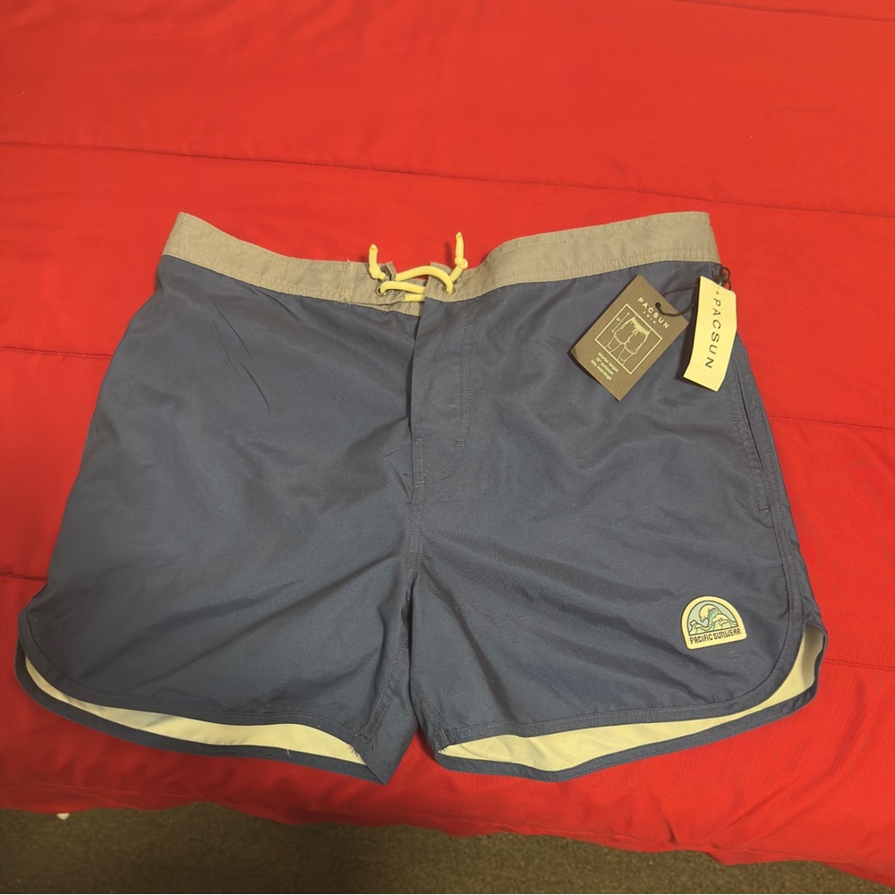 Brand New PacSun Men's Blue and Gray Swim Trunks